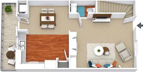 Floor plan for 2 beds, 1.5 baths, 1195 sqft